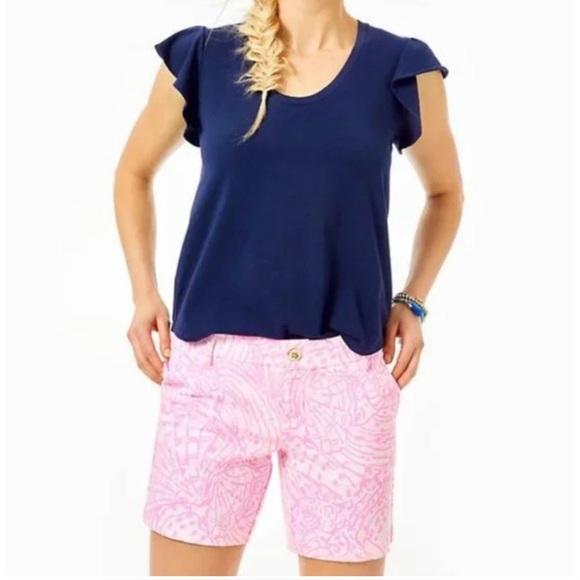 LILLY PULITZER Jayne shorts Sz 8 in Pelican Pink Sea Cups Item# 7Y - Picture 1 of 7
